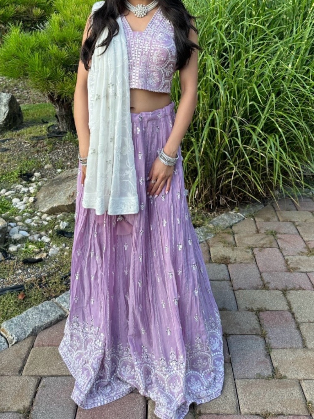 Lavender Embroidered Bridal Lehenga with Matching Crop Blouse